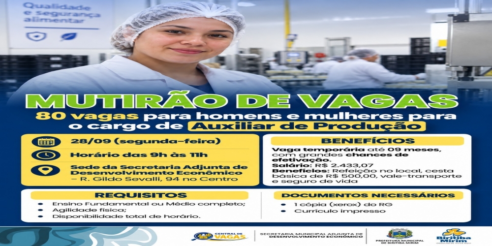 ATENÇÃO! MUTIRÃO DE VAGAS DE EMPREGO!